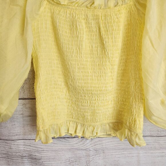 Hyfve yellow M pheasant ruffle bell sleeve cottagecore fairy stretchy crop - Picture 2 of 8